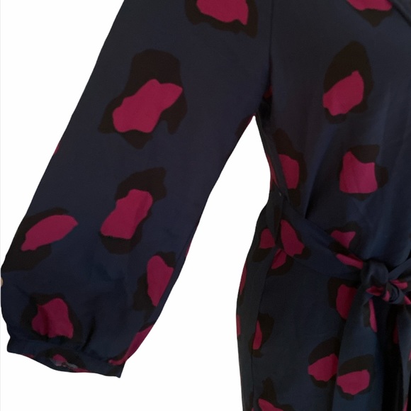 Annie Griffin Silk Navy Blue Pink Animal Print Tunic Dress w/ Sash - M - Picture 7 of 12